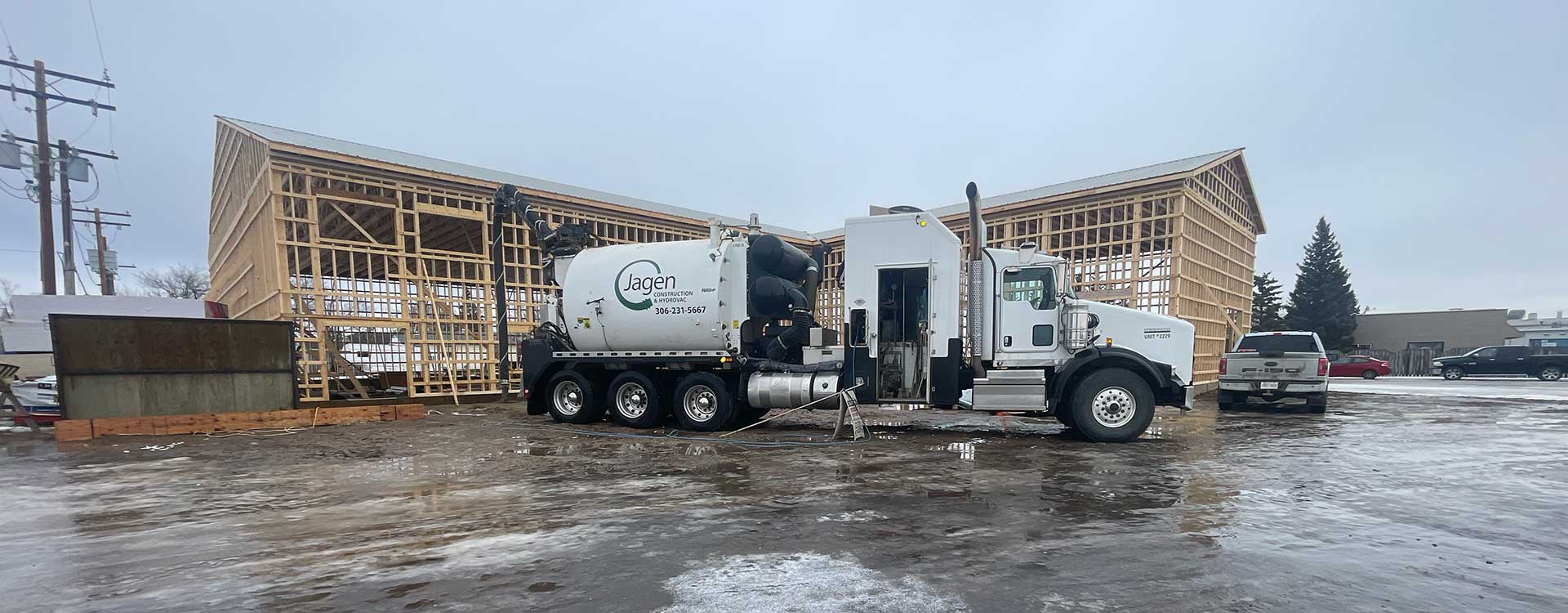 Jagen Hydrovac Truck Infront of New Shop Trenching Service Line